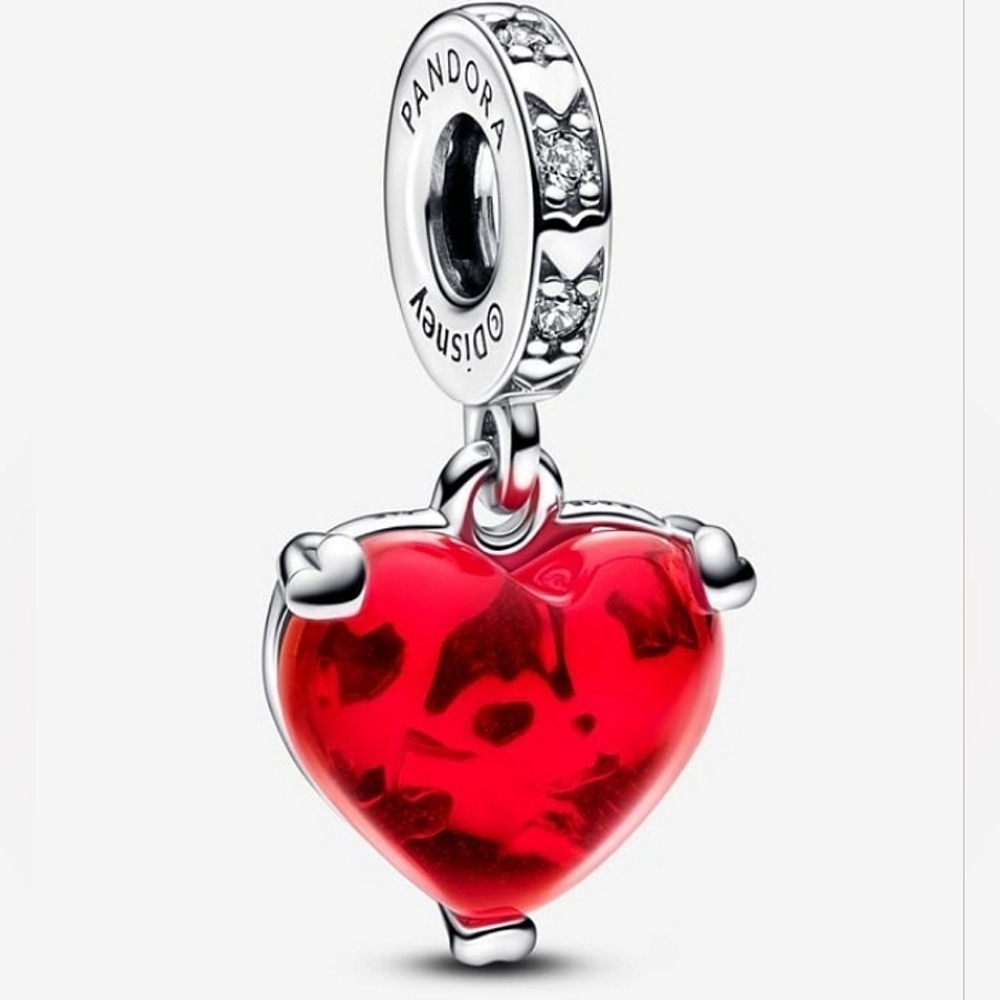 Authentic NEW Pandora Disney Mickey & Minnie Mouse Kiss Red Murano Glass Dangle